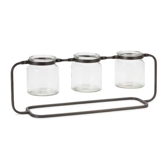 19.75&#x22; Glass Bottle Vases in Iron Stand